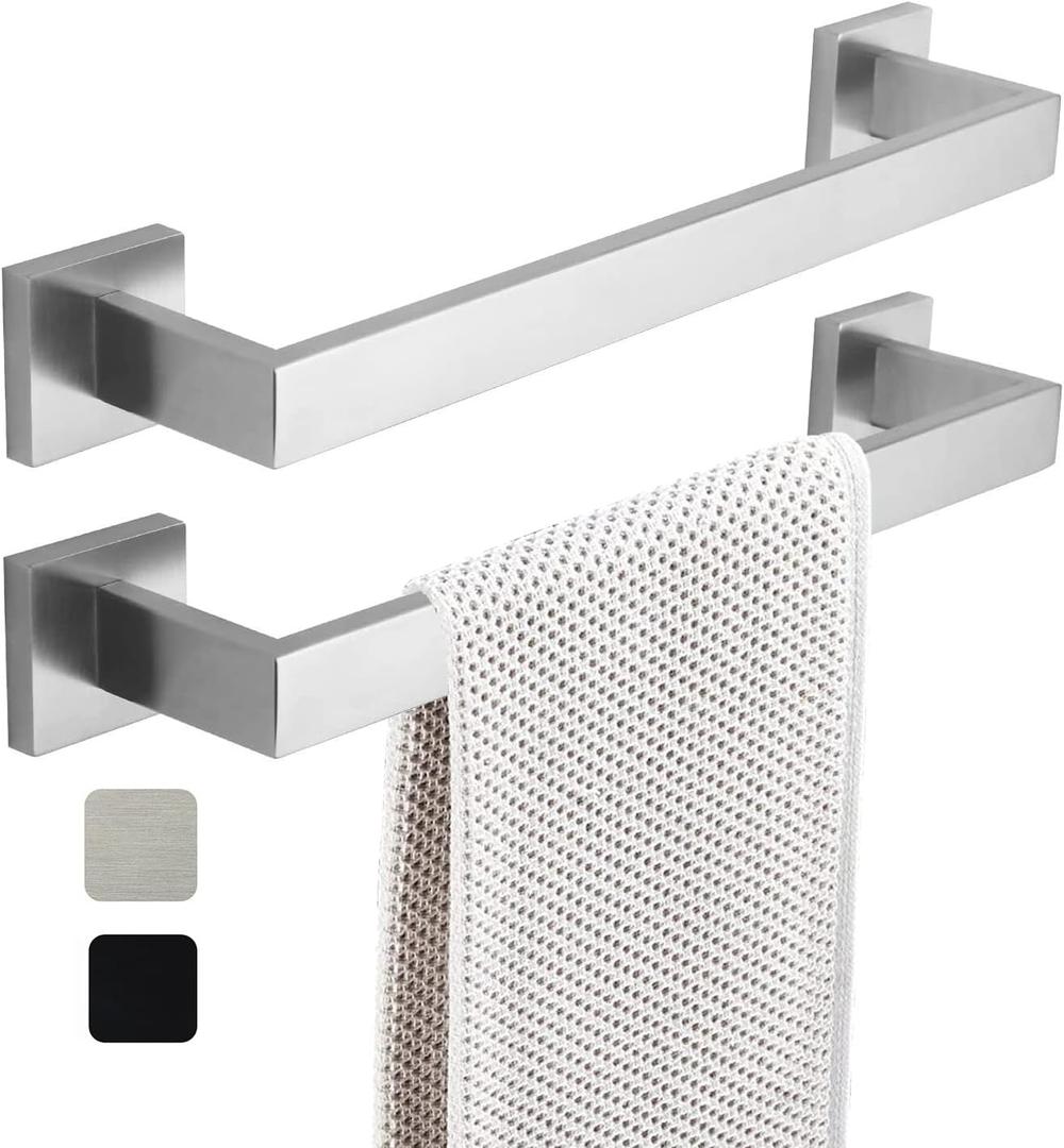 16 Inch Towel Bar 2 Pack for Bathrooms 12/16/24 Inch Stainless Steel 304 Brush Nickel Towel Holder Modern Square Towel Rod Rustproof Wall Mount 2 of Pack (16 inch, Brush Nickel)