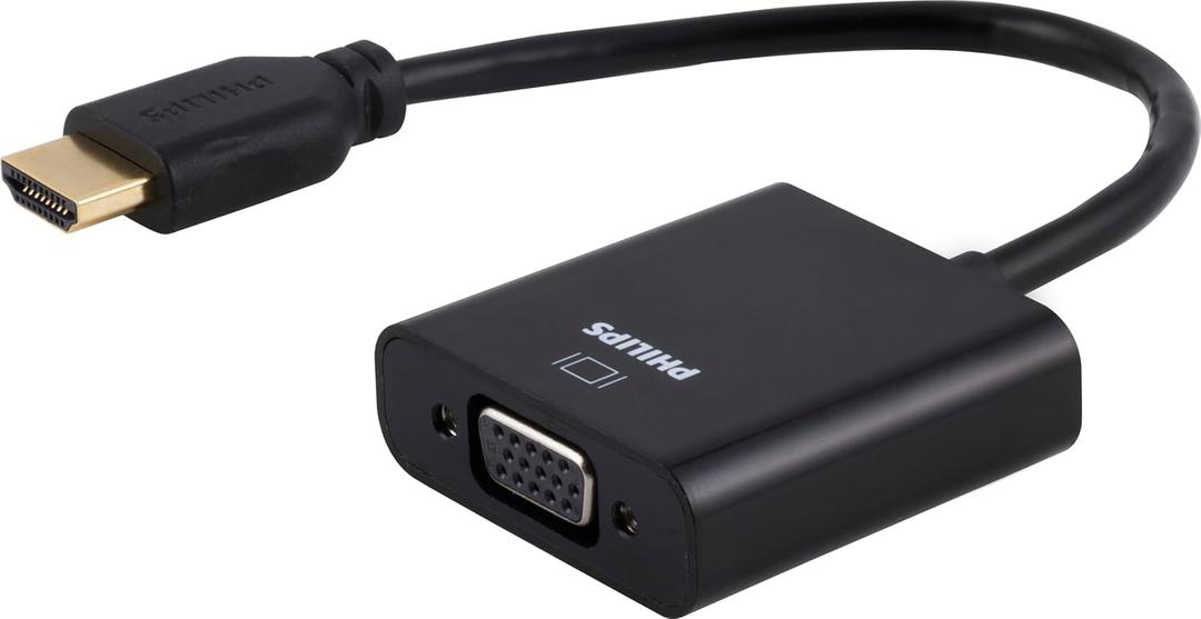 PHILIPS HDMI to VGA Adapter, Male to Female, Compatible for Computer, Desktop, Laptop, PC, Monitor, Projector, HDTV, Chromebook, Roku, VGA Cable Required, Black, SWV9200E/27 (1 Pack)