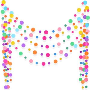 Outus 5 Pieces Colorful Dots Paper Garland Easter Decor Round Glitter Hanging Confetti Streamers Backdrop for Spring Birthday Classroom Halloween Trunk or Treat Car Decoration (Rainbow)