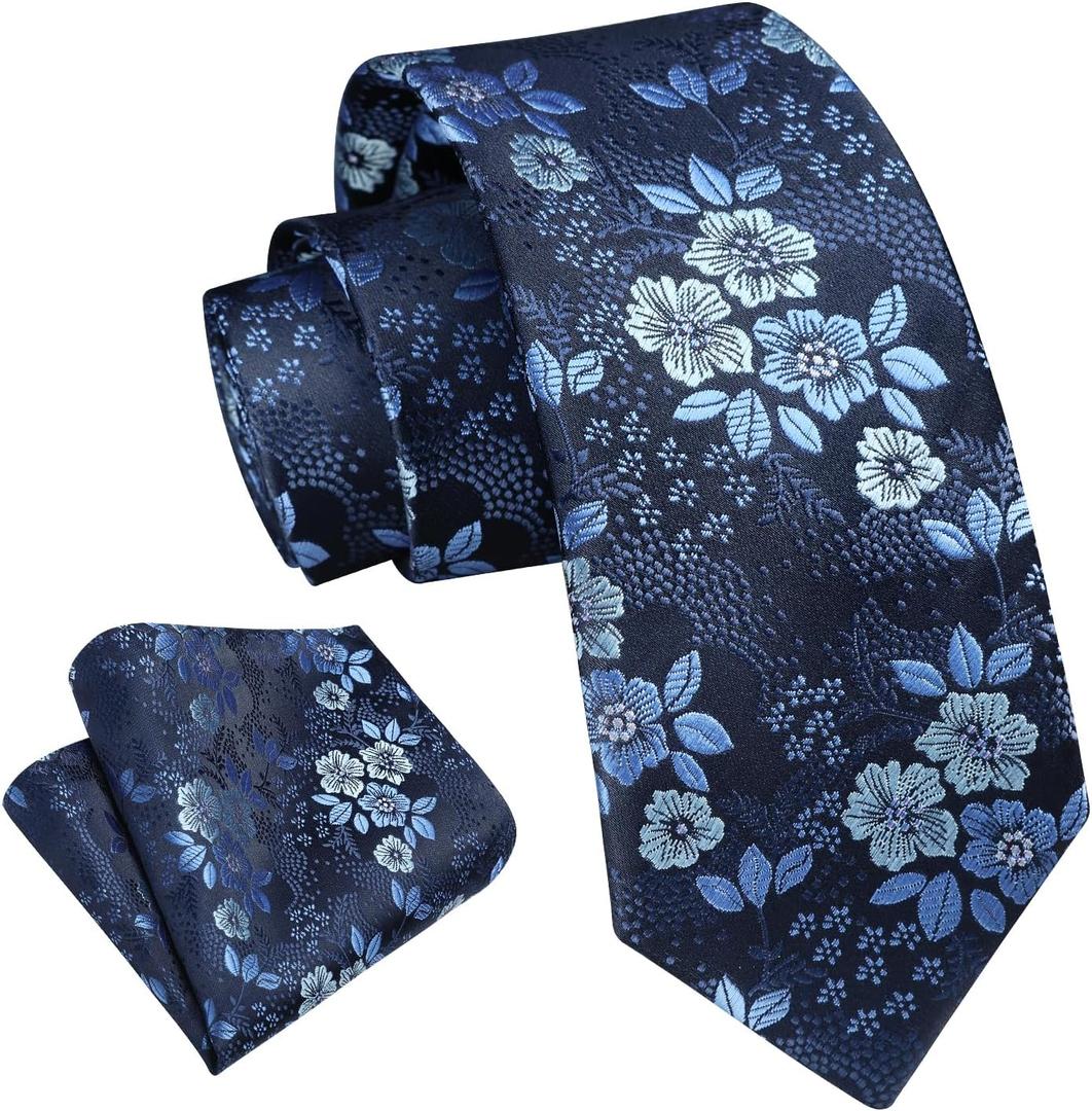 Enlision Boys Tie Kids Necktie with Pocket Square Set Ties for Boy Formal Neck Strap Youth Tie for Kids Party School (Blue)