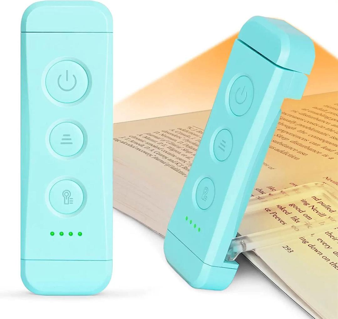 Glocusent USB Rechargeable Book Light for Reading in Bed, Portable Clip-on LED Reading Light, 3 Amber Colors & 5 Brightness Dimmable, Compact & Long Lasting, Perfect for Book Lovers, Kids (Blue)