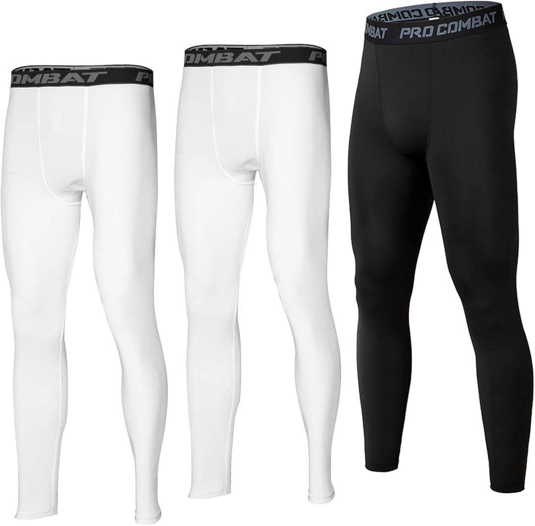 SS COLOR FISH 3 Pack Men Compression Pants Athletic Baselayer Workout Legging Running Tights for Men (XX-Large, 2white&1black)