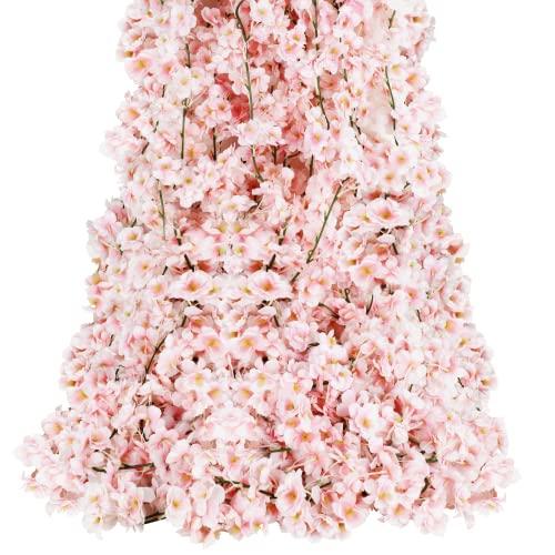 Sunm Boutique Cherry Blossom Garland 6-Pack 35.4 Ft Cherry Blossom Hanging Vine Silk Sakura Vines Garland for Wedding Party Decor, Pink