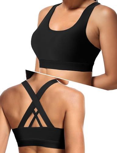 Sports Bra for Women, Criss Cross Back Medium Support Workout Bras with Removable Cups for Yoga Running Gym XXL