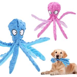 2 Pcs Octopus Dog Toys, No Stuffing Squeaky Dog Toys Chew Toys for Dogs Puppy Toys Indestructible Dog Toy for Small & Medium & Large Dogs (Blue,Purple)