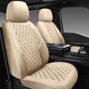 Premium Leather Car Seat Covers Full Set,Universal Fit for Cars,Trucks&SUVs,Waterproof Car Seat Cushion,Full Coverage Car Seat Protector with 5 Seats,Beige (Front and Rear(5 seats))