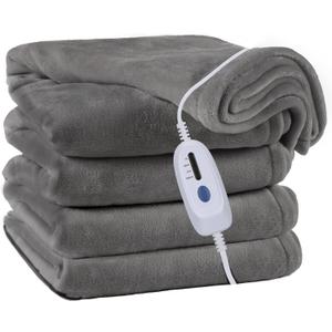 McJaw Electric Blanket Heated 72"x84" Full Size Oversized Flannel Heated Blanket, ETL Certification Fast Heating with 4 Heating Levels &10 Hours Auto Off, Machine Washable-Grey