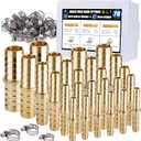 26PCS Brass Hose Barb Fitting,Barb Splicer Mender Hose Fittings 3/16" 1/4" 5/16" 3/8" 1/2" 5/8" with 52Pcs Stainless Steel Pipe Hose Clamps for Air/Fuel/Water/Oil Hose