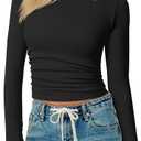 TOB Womens Shirts Long Sleeve Crew Neck Basic Fitted Crop Tops Casual Fashion T-Shirt for Women (Black, M)