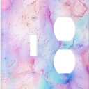 Light Switch Cover Plate Pink Purple Abstract Marble Modern 2 Gang Outlet Covers 1 Toggle 1 Duplex Wall Plate Electrical Switch Plate Covers for Bathroom Bedroom Decor