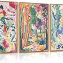 CHDITB Abstract Matisse Canvas Wall Art Set Of 3, Modern Framed Gallery Wall Decor, Nature Colorful Tree And Garden Painting, Vibrant Botanical Aesthetic Art Prints For Office Bedroom Decor 12X16
