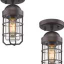 Emliviar 4 Pack Farmhouse Semi Flush Mount Ceiling Lights, Small Ceiling Lights for Porch, Clear Tempered Glass in Oil Rubbed Bronze Finish, GE255F-2PK ORB