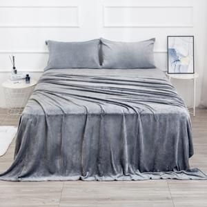 Velvet Plush Sheets Set 102x98.5 Inch, Micro Fleece Extra Soft Cozy Sheet and Pillowcase Set,Ultra Plush and Warmth Deluxe Bed Sheets with Deep Pockets (Grey 4 Piece), Pillow Cases 37x18 Inch