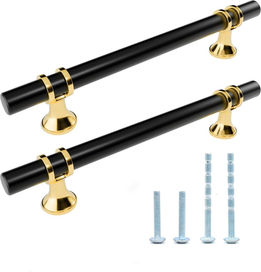 10 Pack Black and Gold Cabinet pulls, 5"(128mm) Hole Spacing, 7.1" Total Length, Handle for Kitchen Bathroom Cupboard, Pull Handles for Dresser Drawer