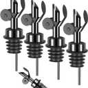 4 Pack Professional Olive Oil Dispenser Spout Stainless Steel Pour Spouts, Weighted Olive Oil Spout with Auto Flip Dust Caps for Alcohol Olive Oil Bar Bartender Accessories Black