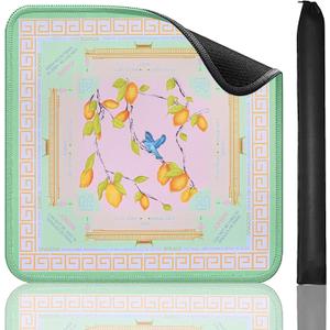 Printed American Learning Mahjong Mat (33x33), Anti-Slip, Noise-Reducing, Mahjong Table Mat for Mah-jongg, Poker, Board Games, Dominoes, and Card (Green and Yellow)