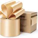 Keypan Champagne Gold Satin Ribbon Double-Faced Wired Ribbons for Gift Wrapping Flower Bouquet Bows Wedding Invitation Christmas Decor Crafts 2-1/2 Inch 10 Yards