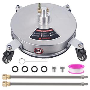 Biswing 14" Pressure Washer Surface Cleaner with 4 Wheels, Stainless Steel Power Washer Accessory for Driveways Sidewalks Patios Cleaning, 1/4" Quick Connector, 2 Extension Wand Attachments, 4000 PSI