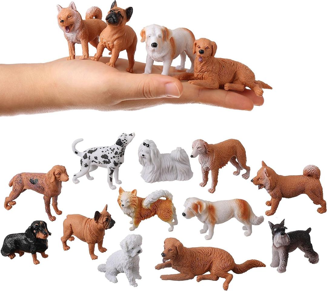 Dog Figures for Kids, 12pcs Plastic Realistic Puppy Figurines, Small Dog Cake Topper, Learning Educational Toys for Christmas Birthday Gift
