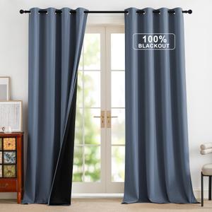 NICETOWN 100% Blackout Curtains 90 Inch Length for Bedroom, Privacy Thermal Insulated Grommet Room Darkening Window Drapes for Living Room, 2 Panels, Stone Blue, 52 x 90 Inch