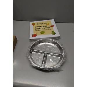 Bakpoco Stainless Steel Kids Plates 4 Packs, Deepened 9" Portion Control Plate Divided Plate for Toddlers Adults Family Bariatric Weight Loss & Diabetic Diet, Non Toxic Unbreakable Dinner Dishes