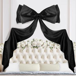 Yicentdp 1Pack Giant Black Bow Decor 34 x 94 Inches Large Coquette Bow Satin Bow Backdrop for Wedding Bridal Shower Birthday Party Room Wall Decor