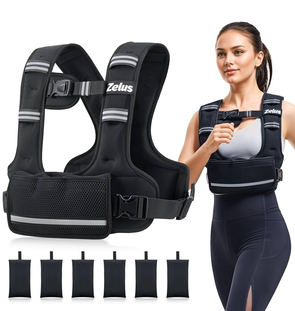 ZELUS Weighted Vest for Women Men, 11-20 lb U-Shaped Ergonomic Adjustable Workout Vest with 6 Iron Sand Bags, SGS-Certified Rucking Vest