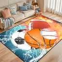 Basketball Rug for Boys Bedroom Kids Football Carpet Water Fire Sports Rugs for Boys Bedroom Baseball, Soccer Rug for Playroom Living Room Decor Sofa Mat, 4.5x6 Feet (Multi-587)