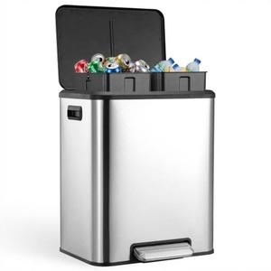 2 x 4 Gallon, Double Trash Can Kitchen for Recycling and Trash, 2 in 1 Garbage Bin, Touchless Motion, Recycle Bin Combo, Stainless Steel Dual Recycling Bins for Kitchens & Office