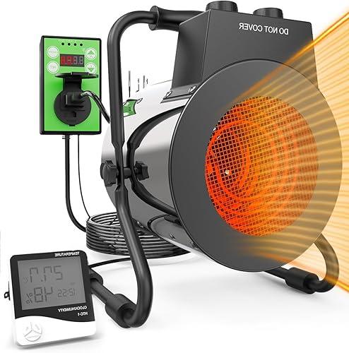 Buyplus Greenhouse Heater with Digital Thermostat, 1500W Outdoor Heaters for Patio, Overheat Protection & 3S Fast Heating, Electric Space Heater for Patio, Garage, Greenhouse, Flower House, Red