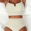 Herseas High Waisted Bikini Sets for Women - V Wire Two Piece Swimsuits Swim Suits 2026 Tummy Control Bathing Suit (S)