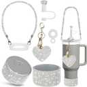 Stanley Cup Accessories Set 30&40 Oz, Includes 0.4in Straw Covers, Water Bottle Handle Strap, Cute Stanley Charms and Silicone Boot. (Silver)