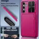 ATATOO for Samsung Galaxy S24 Wallet Case, Built-in Card Holder(Store 4-5 Cards) & Slide Camera Cover, Military Grade Protection, Women Men Cute Sturdy Phone Case for Galaxy S24 6.2", Hot Pink