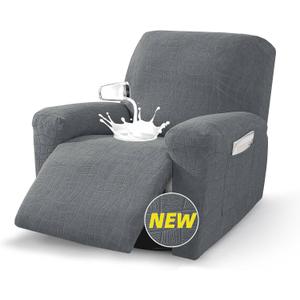 MAXIJIN Waterproof Recliner Covers for Large Recliner 3 Pieces Oversized Recliner Chair Covers, Washable Lazy Boy Reclining Slipcovers with Pockets for Pet, Kids (XL Recliner, Light Gray)
