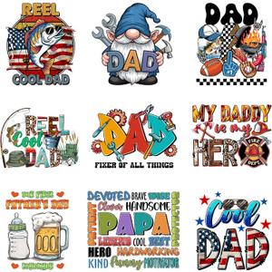 9Pcs Dad Father's Day Iron on Decals for T-Shirt DIY Washable Heat Transfer Vinyl Stickers for Clothing Jeans Pillow Covers Applique