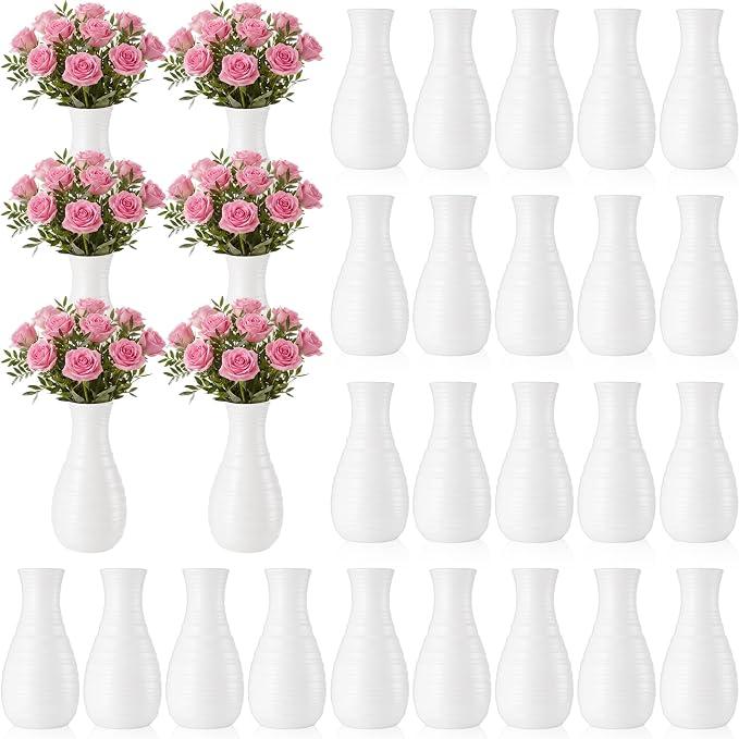 Mimorou 24 Pcs Composite Plastic Flower Vases Bulk, White Plastic Flower Vases for Centerpieces Unbreakable Bud Vase for Wedding Party Living Room Decor (Retro Style)Mimorou 24 PCs composite living room decor