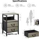 Lazzanto NightStand Bedside Charging Table Bedroom - Night Stand with Charger Station, Modern Nightstand with Open Shelf & 2 Fabric Drawers, End Table with USB-C USB Ports & AC Outlets for Dorm, Grey