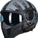 TRIANGLE Full Face Motorcycle Helmets,Off-Road Motocross Helmet for Men & Women,Dual Visor with Internal Tinted Sunshield,Open Face 3/4 Adult Racing Helmet DOT Approved(L)