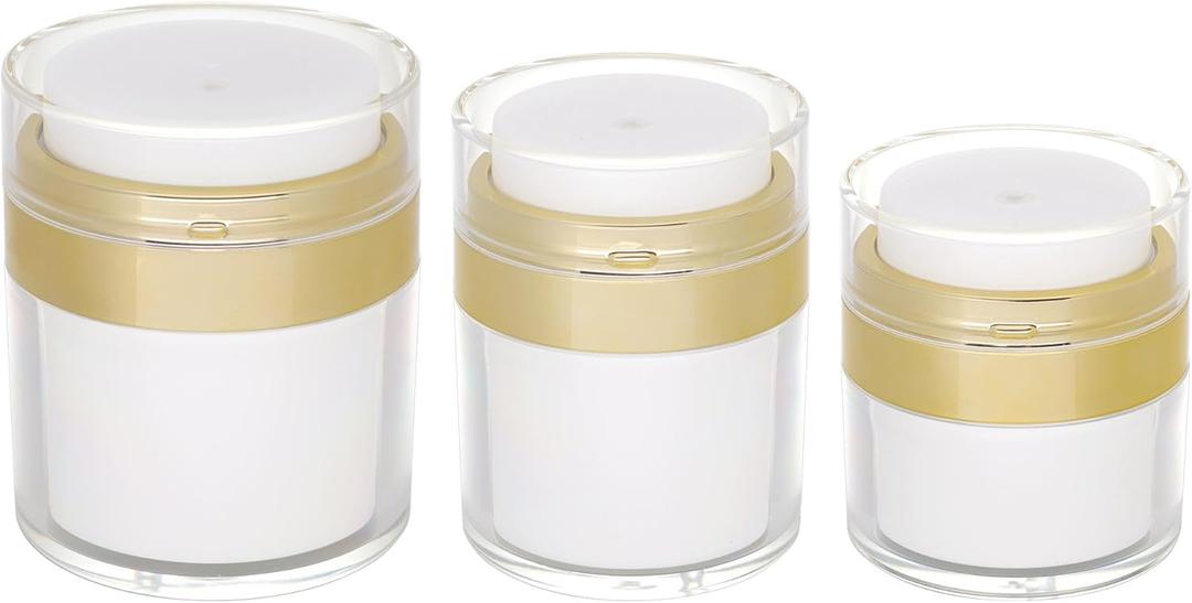 Generic Airless Pump Jars set, 0.5oz /1oz /1.7oz Empty Refillable Cosmetic Pump Jars Bottles Lotion Cream Dispenser Portable Travel Size Makeup Containers (Gold), JAR_3pack