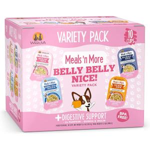 Weruva Meals 'n More Natural Wet Dog Food, Belly Belly Nice! Digestive Support Variety Pack, 3.5oz Cup (Pack of 10) (EXP 06/15/28)