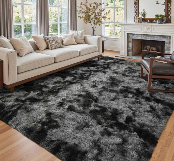 5x7 Ft Large Shag Rugs for Bedroom Living Room Decor for Men Boys, Tie Dyed Ultra Soft Fluffy Furry Area Rug for Indoor Floor, Aesthetic Carpet for Home Decor (Dark Grey)