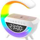 Mini G-Type Wireless Charging Speaker,Clock Alarm LED Desk Lamp All-in-One Machine, Suitable for Colored Environmental Lights in Bedrooms, Offices, and Homes