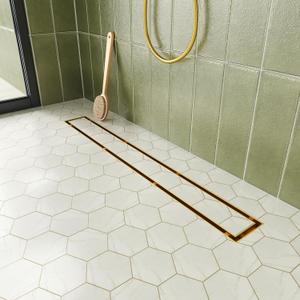 Neodrain 24-Inch Gold Linear Shower Drain with Tile Insert Cover, Golden 304 Stainless Steel Rectangle Shower Floor Drain, Linear Drain with Leveling Feet, Hair Strainer, CUPC Certified