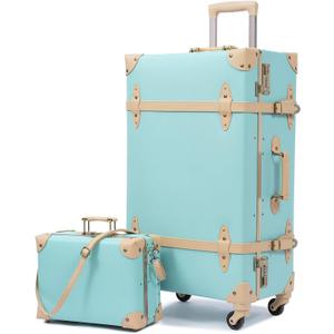 urecity Vintage Suitcase Set for Women, Vintage Luggage Sets for Women 2 Piece, Cute Designer Trunk Luggage, Retro Suit Case, Mint, 26"+12" urecity Vintage Suitcase Set for Women, Vintage Luggage Sets for Women 2 Piece, Cute Designer Trunk Luggage, Retro Suit Case, Mint, 26"+12"