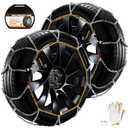 Snow Chains, Wear-Resistant High Carbon Steel Anti Slip Tire Chain for Passenger Cars, Pickups, and SUVs, Set of 2 (KN120)