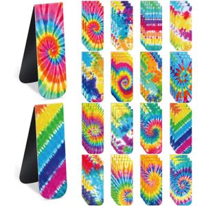 Faccito 48 Pcs Tie Dye Bookmarks Tie Dye Magnetic Book Marks Foldable Hippie Theme Marker Clips Hippie Party Favors for Kids Students Back to School Book Lover Classroom School Office Stationery Gifts
