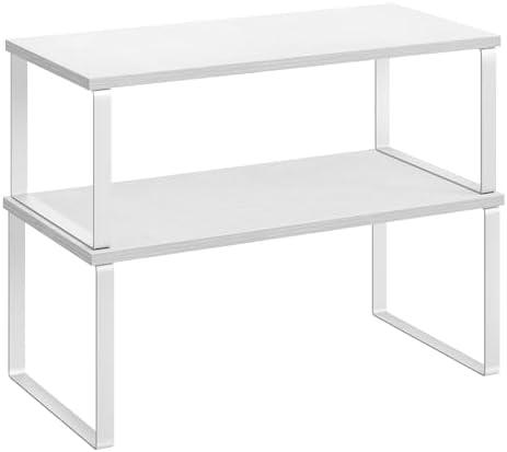 SONGMICS Cabinet Organizer Shelf, Set of 2 Kitchen Counter Shelves, Kitchen Storage, Spice Rack, Stackable, Expandable, Metal and Engineered Wood, Cloud White and Snow White UKCS025W01