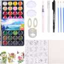 RGBMIX 36 Colors Watercolor Paint with 8''x12'' 20pcs Flower Watercolor Paper Pad, 6''x8'' 20pcs Blank Watercoloring Paper Stress-Relief Painting Art Supplies Set
