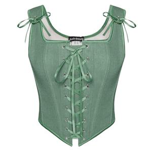 Scarlet Darkness Women's Renaissance Corset Tops Vintage Lace Up Overbust Bustier Bodice Bean Green, Size 10