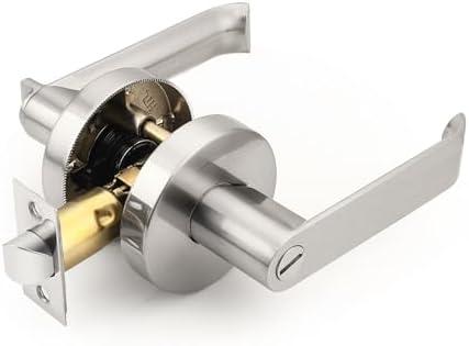 Lepushom 1 Pack Satin Nickel Room Door Locks Bedroom, Bathroom Door Handle, Keyless Room Door Lock, Modern and Sturdy, Heavy Duty